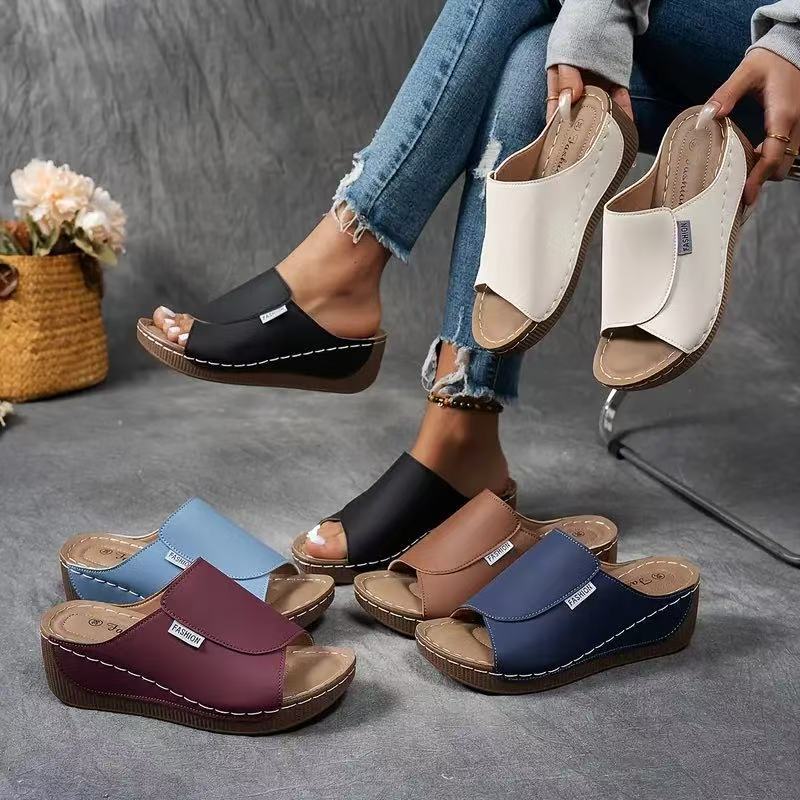 Marchéa | Mules Compensées en Cuir Respirant
